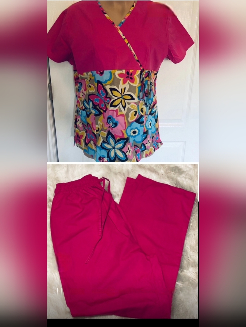 EXPO Scrubs Set- 2X - Bright Floral Fuchsia 💖🏥